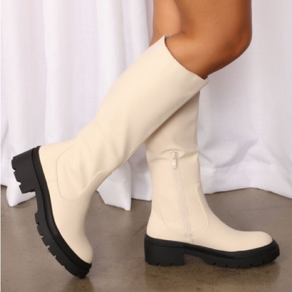 Fashion Nova Ivory Knee-High Boots